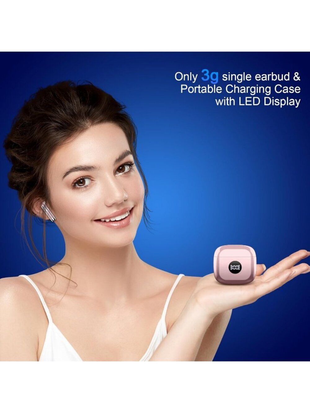 Wireless Rose Gold LED Power Display Bass Stereo 40H Playback Bluetooth Earbud - Picture 5 of 6